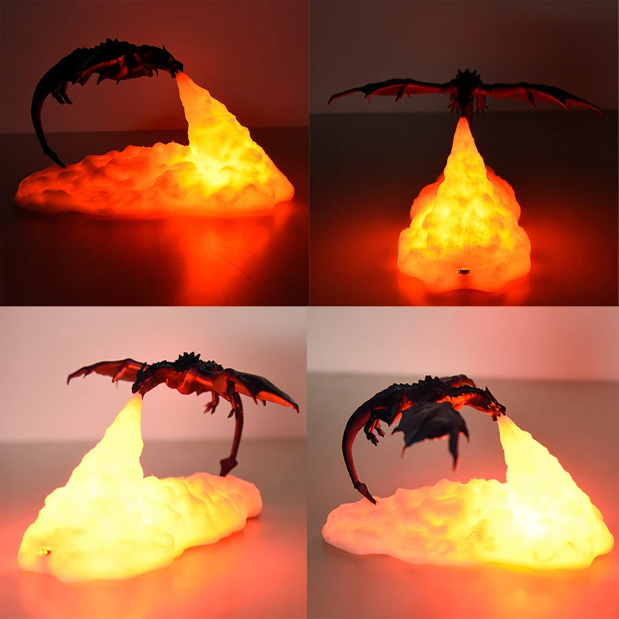 3D Room Decor Print LED Fire Dragon Ice Dragon Lamps Home Desktop Rechargeable Lamp Best Gift For Children Family Home Decor