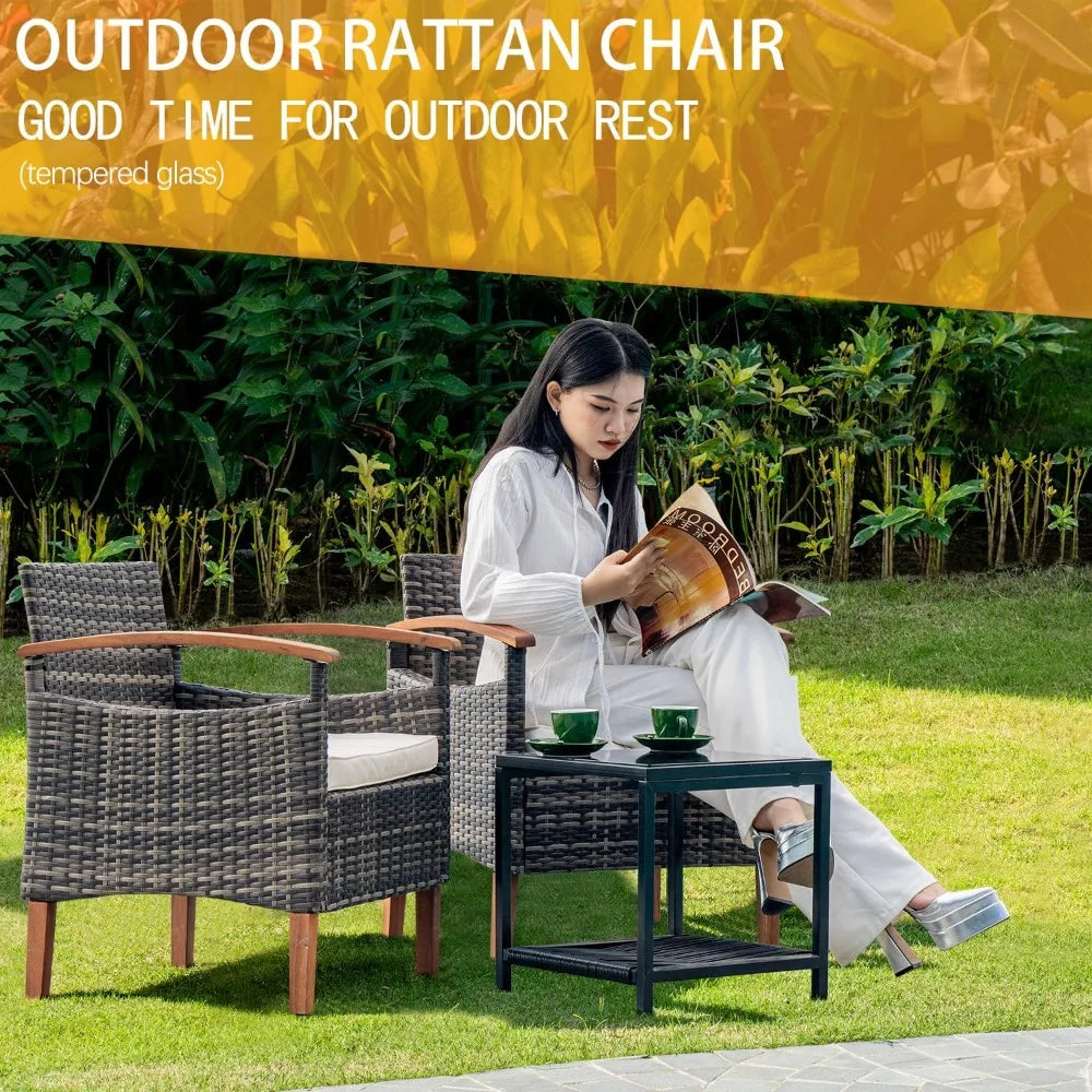 Outdoor Patio Furniture Sets, 3 Pcs with Side Coffee Table, for Yard Garden Backyard Lawn, Outdoor Patio Furniture Sets
