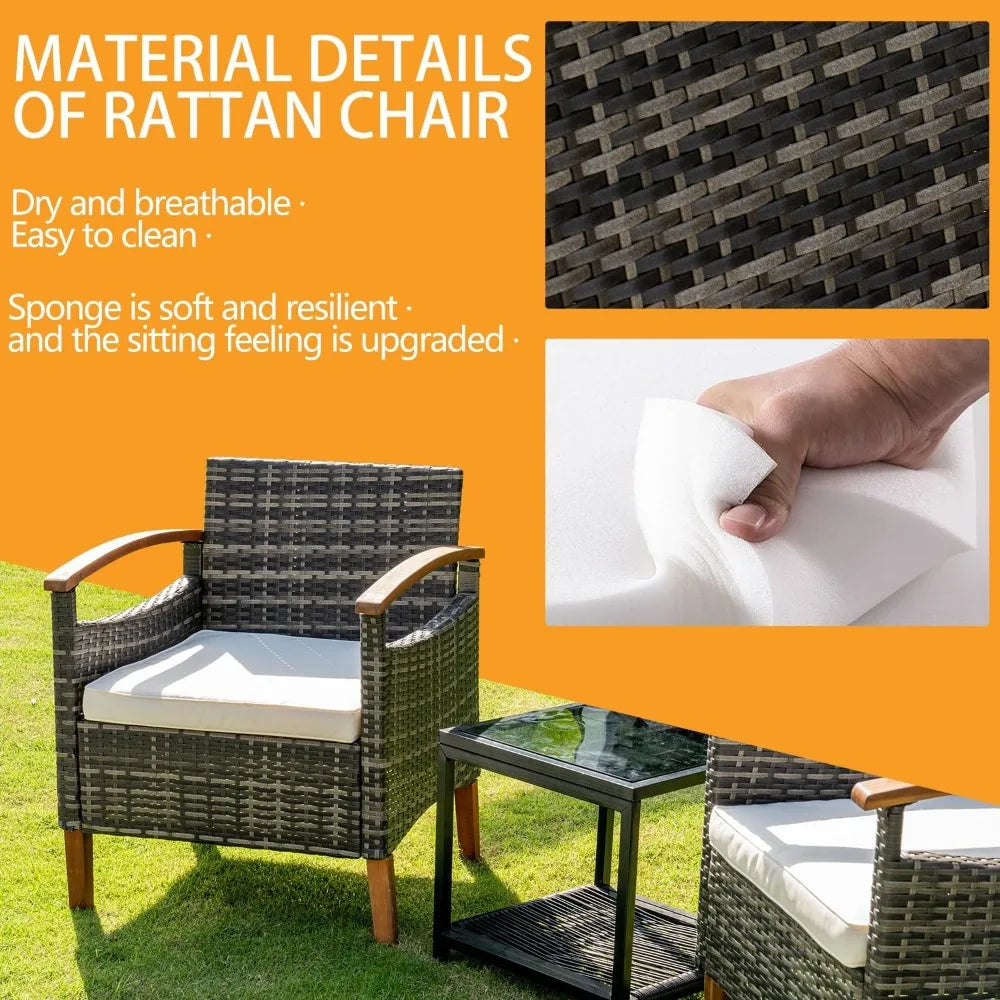 Outdoor Patio Furniture Sets, 3 Pcs with Side Coffee Table, for Yard Garden Backyard Lawn, Outdoor Patio Furniture Sets