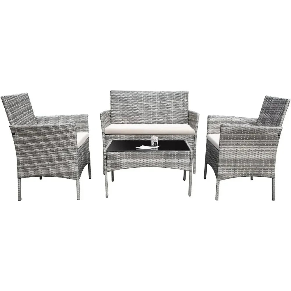 4 Pieces Patio Rattan Chair Wicker Set Garden Furniture Sofa Outdoor
