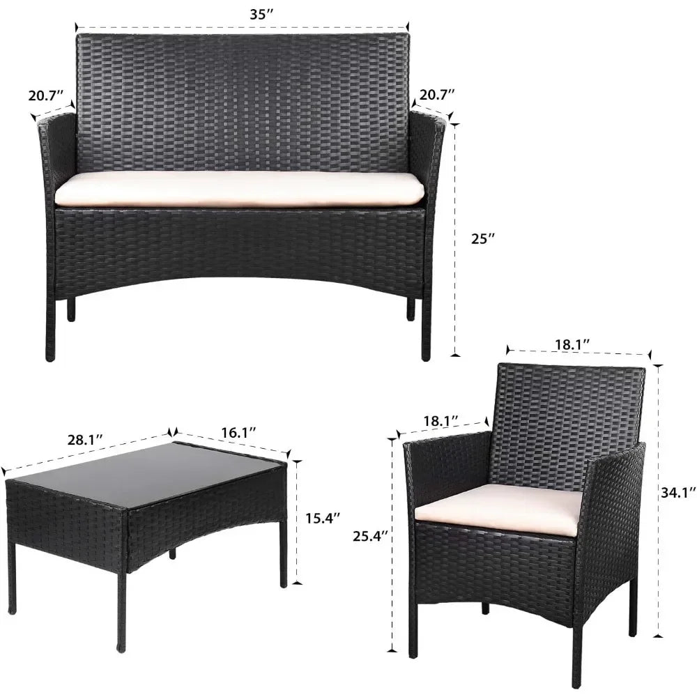 4 Pieces Patio Rattan Chair Wicker Set Garden Furniture Sofa Outdoor