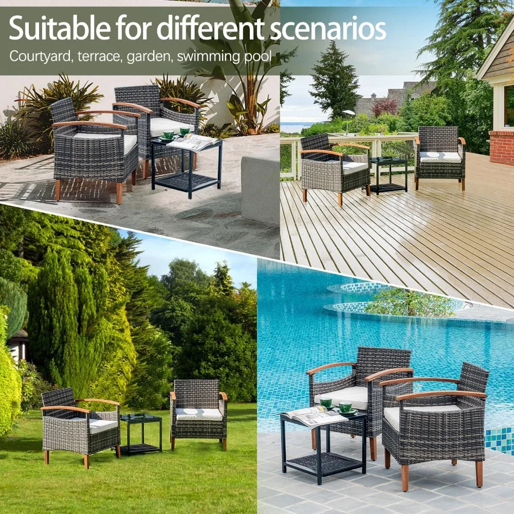 Outdoor Patio Furniture Sets, 3 Pcs with Side Coffee Table, for Yard Garden Backyard Lawn, Outdoor Patio Furniture Sets