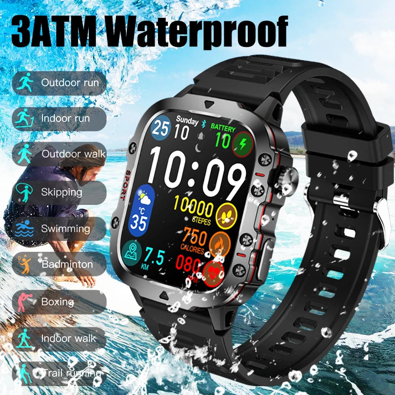 2024New Rugged Military Fitness Smart Watch Men For Android Xiaomi IOS 3ATM Waterproof Sport Ai Voice Calling Smartwatch Outdoor