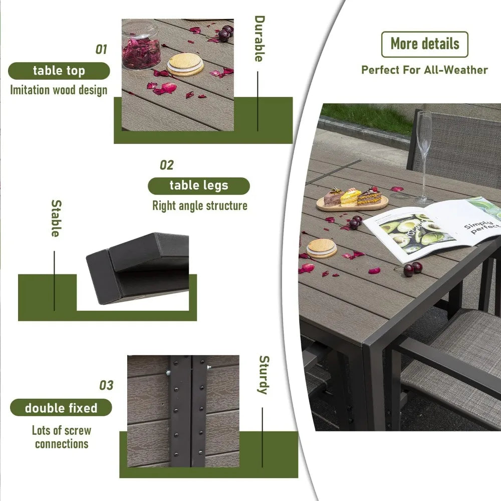 7 Piece Patio Dining Set Outdoor Furniture Set With Weather Resistant Table and 6 Stackable Textilene Chairs for Garden Yard