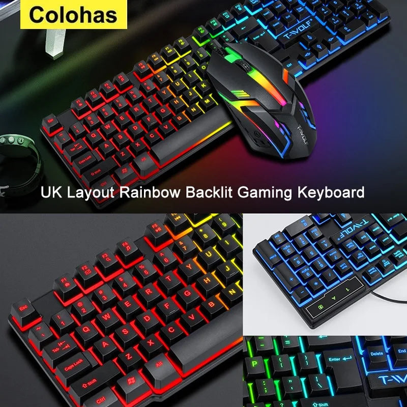 RGB Gaming Keyboard and Mouse Kit Backlit USB Wired Computer Keyboard and Mouse Combo 104 Keycaps for Pc Gamer Laptop