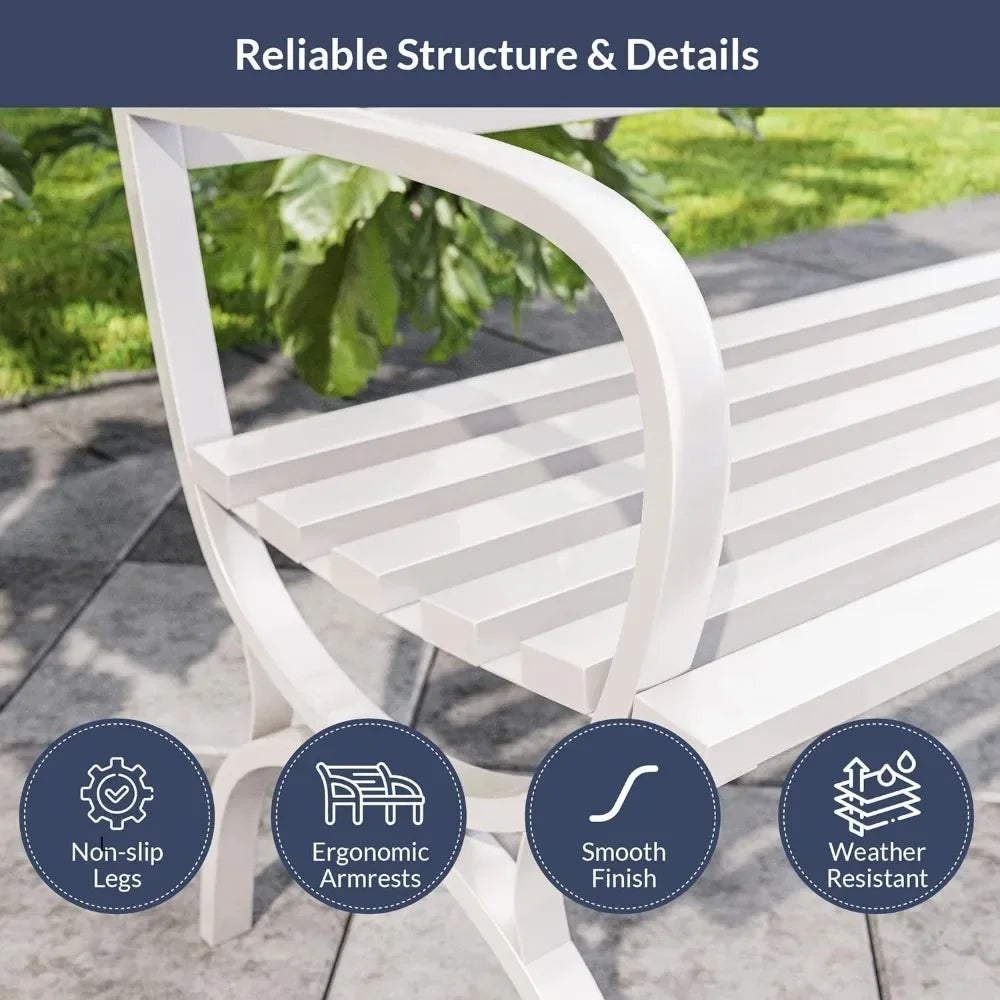 50 inch Outdoor Garden Bench, Cast Iron Metal Loveseat Chairs for Park, Yard, Porch, Balcony, Backyard, Patio Seat Furniture