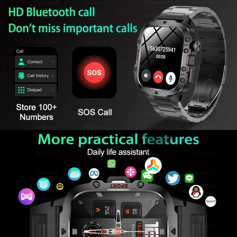 2024New Rugged Military Fitness Smart Watch Men For Android Xiaomi IOS 3ATM Waterproof Sport Ai Voice Calling Smartwatch Outdoor