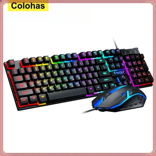 RGB Gaming Keyboard and Mouse Kit Backlit USB Wired Computer Keyboard and Mouse Combo 104 Keycaps for Pc Gamer Laptop