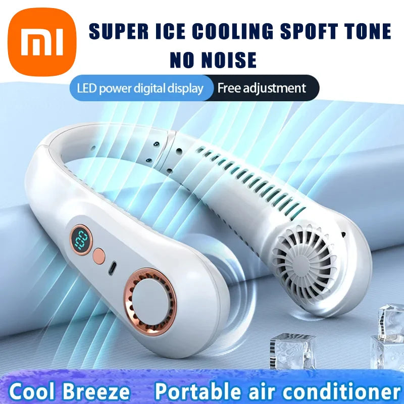 Xiaomi Hanging Neck Fan Portable Bladeless Neckband Fan Digital Display Power Air Cooler USB Rechargeable Electric Fans Summer