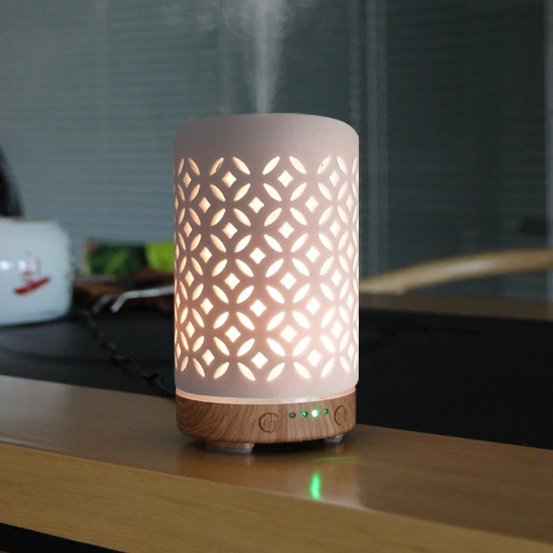 Aroma Diffuser Ceramic Copper Coin Desktop Ultrasonic Perfume Diffuser Air Humidifier Smart Home Appliances with LED Night Light